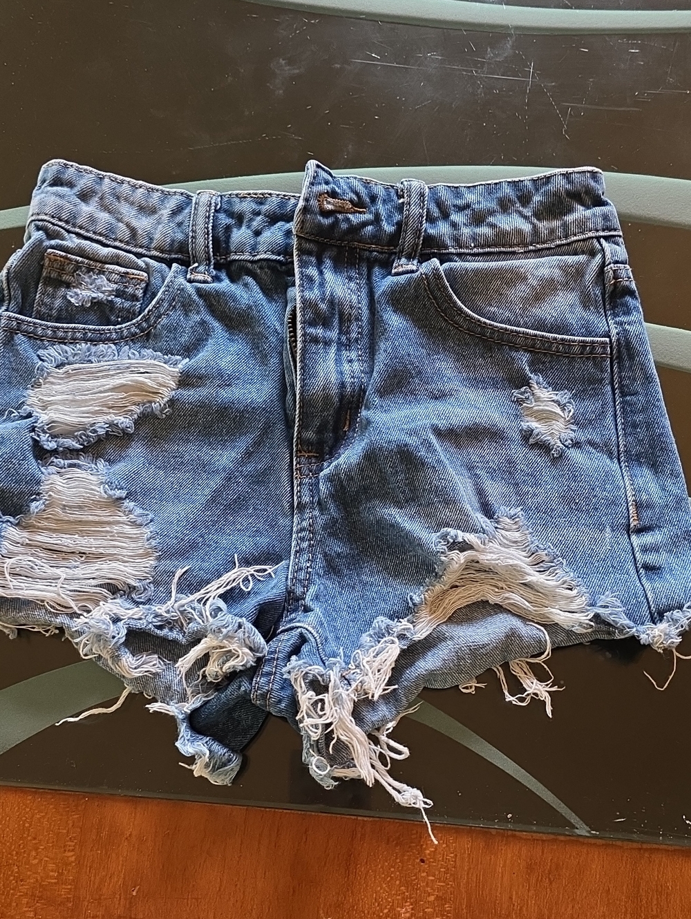 SHEIN Blue Distressed Ripped Denim Shorts